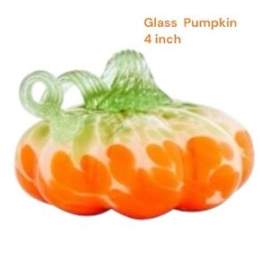 Glass Artisan Pumpkin Decor - 4 inches Green and Orange